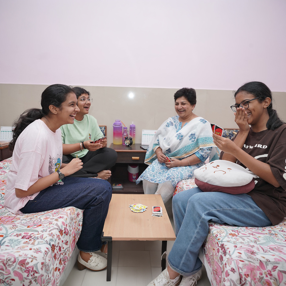 Girls in a school dormitory
